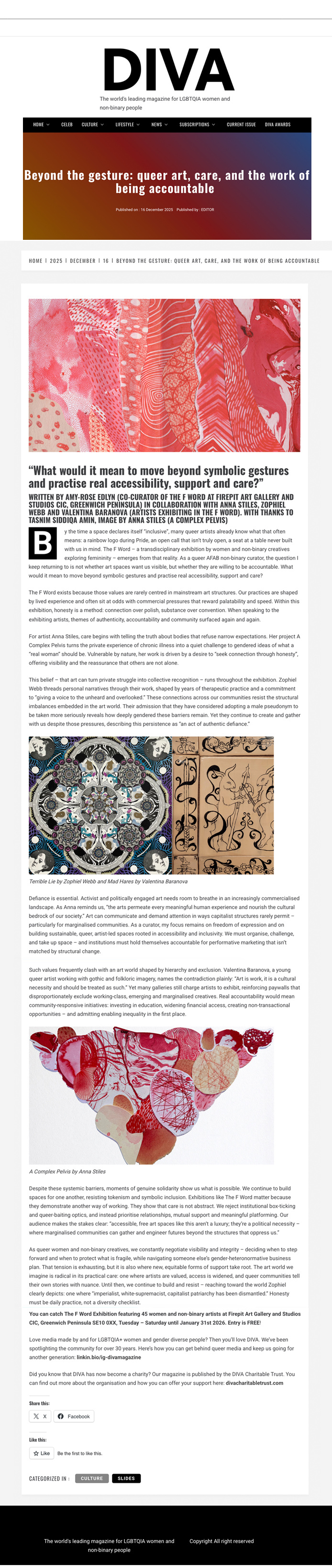 DIVA Magazine — "Beyond the gesture: queer art, care, and the work of being accountable", 16 December 2025
